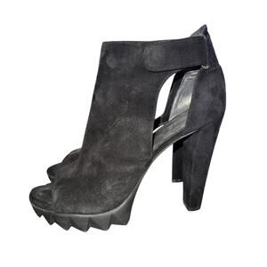 Stuart Weitzman Opendoor Ankle Boots Women's Sz 9 M Black Suede Booties Peep Toe